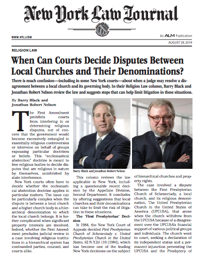 New York Law Journal Religion Law Column By Barry Black And Jonathan ...